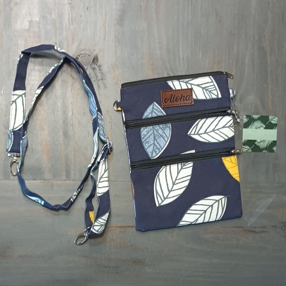 ALOHAS Navy and Yellow Leaf Crossbody Bag
